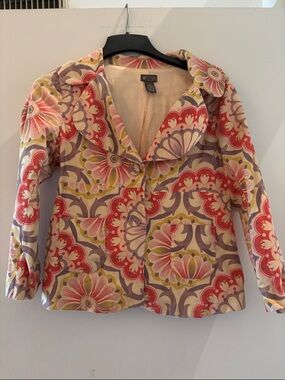 Women's Floral Pattern Pink & Cream Jacket by fei size 8 pinwheel corduroy